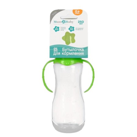 A bottle for feeding, a classic throat, with handles, 250 ml., From 3 months., Green color-6