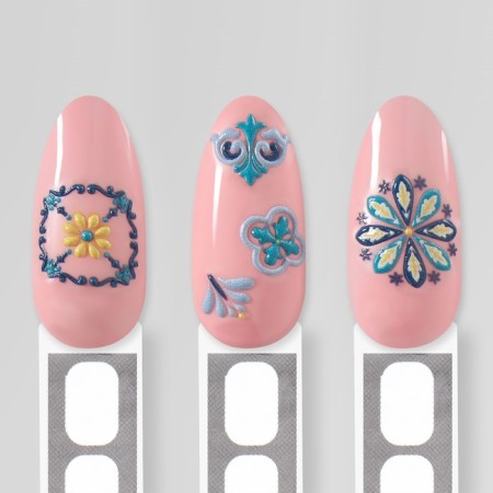 Nail stickers "stained glass", voluminous, blue/yellow/green color-3