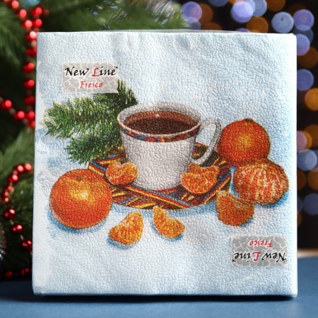 Fresco paper napkins Happy New Year Mandarins, 2 layers, 33*33 cm, 20 sheets-3