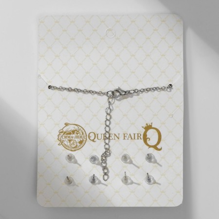 Set of 5 objects: 4 pairs fluffs, the pendant "dolphin", white color in silver, 45 cm-3