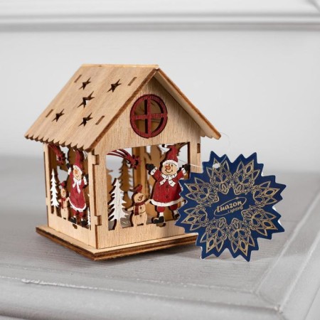 Christmas tree toy "House with a snowman", from batteries, a glow of warm white-2