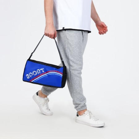 Sports bag with zipper, long belt, black color/cornflower-6