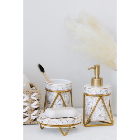 Savanna bathroom set "Geometric", 3 items (soap dish, soap dispenser 290 ml, glass), white color-8