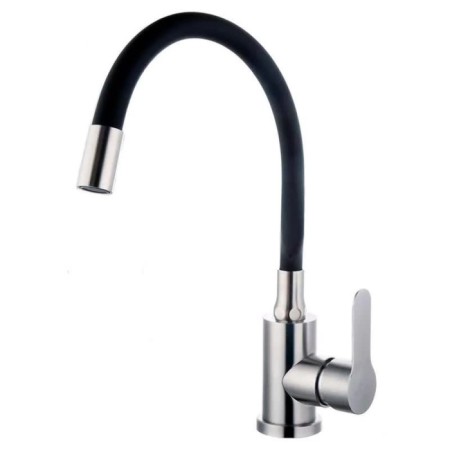 Fashun A54101-7 kitchen mixer, single-legged, flexible spout, stainless steel, satin, black