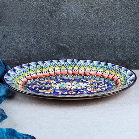 Hollowman Rishtan ceramics "Patterns", 34 cm, multi -colored, oval-11