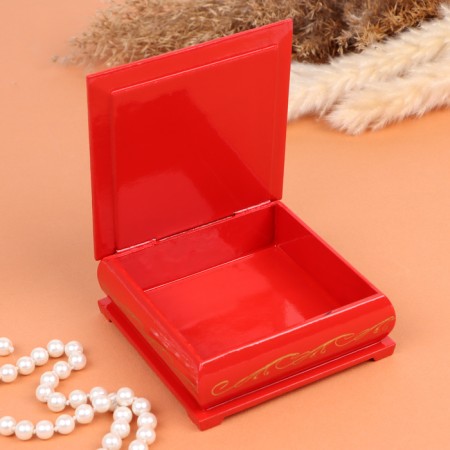 Casket "Flowers in a vase", red, 10x10 cm, lacquer miniature-1
