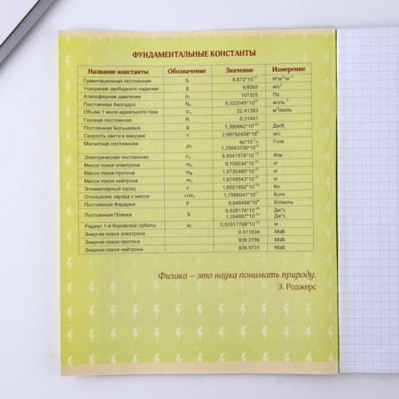 Subject notebook 48 sheets, A5, fonts, from reference. mat. "September 1: Physics", cover coated cardboard 230 gr., Inner unit in a cage 80 gr., Beliac 96%-5