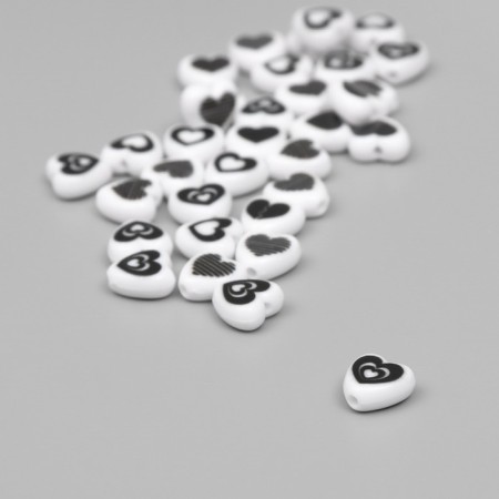 Beads for creativity plastic "Drawn Heart" white-black set 30 pcs 0.8x0.4 cm-2