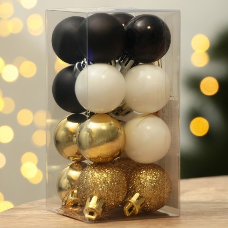 Christmas balls New Year, for the New Year, plastic, d = 3 cm, 16 pcs., Black, gold, white color-2