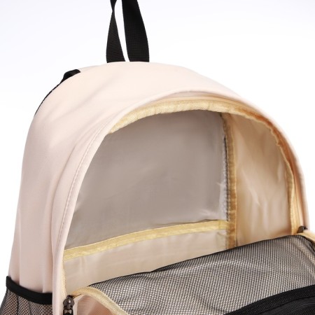Young backpack from textiles on lightning, 3 pockets, beige color-5