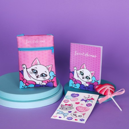 Gift set for the girl “Kitik”, bag, gum set, notebook, tattoo-1