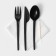 A set of plastic disposable devices "premium", 5 objects: fork, spoon, knife, toothpick, napkin, 16.5 cm, black color