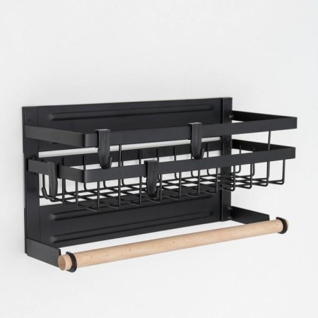Shelf on magnet, 4 hooks, black color-1