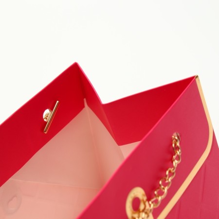 Packet for flowers, handle chain, "raspberry", with gold embossing, 15 x 10.5 x 10 cm-3