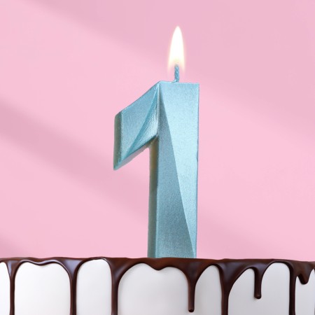Candle in the Cake "Fine", number "1", blue metallic, 6.5 cm