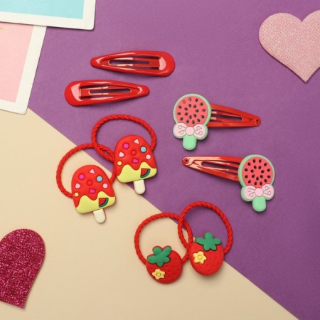 Hair set "Vanilla" (4 elastic bands, 4 invisible) Karamel watermelon, red-1