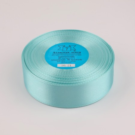 Satin tape, 25 mm × 33 ± 2 m, turquoise color No. 133-1