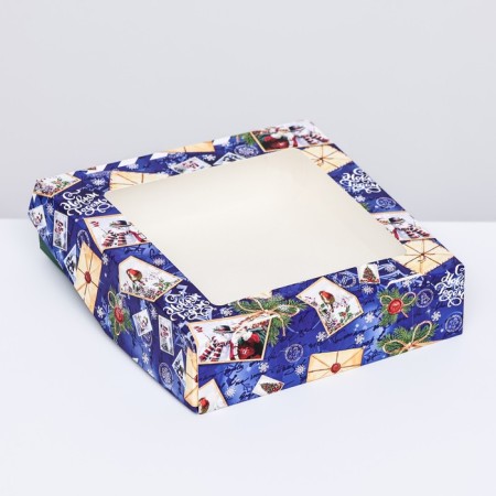 Folding box with the window "New Year's package blue" 15 x 15 x 4 cm-1