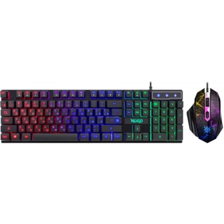 The keyboard set and the Defender Nord GS-959 mouse, wire, backlight, 2400 dpi, USB, black