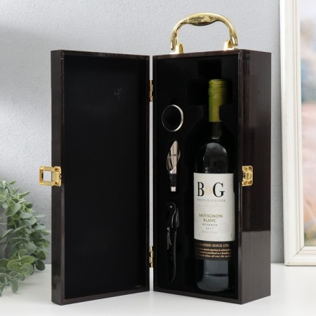 Casket Wood for a bottle "Corona - Crown and Lions" Dark Tree 3 objects 15x11x35 cm-4