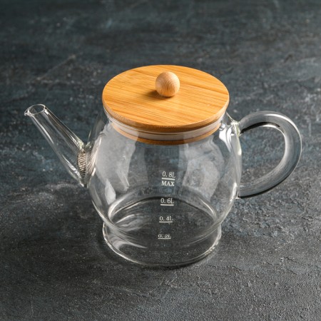 A glass teapot with a bamboo cover and a metal filter “IVF. Bable ", 800 ml, 22 × 12.5 × 15 cm