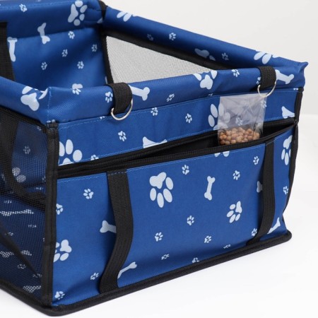 Car Seats for animals 40*30*25 cm, blue with white paws and bones-8