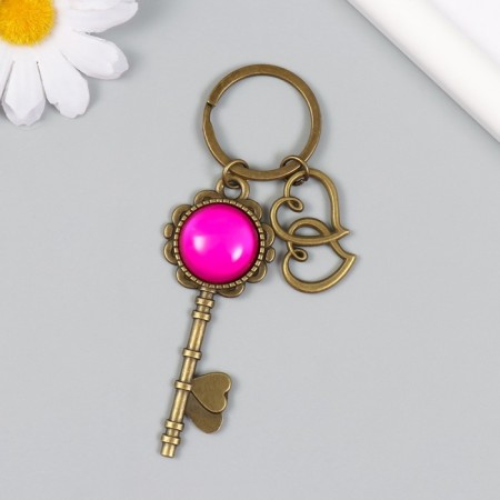 Trick metal, glass "Double heart and key" bronze 10 cm-1