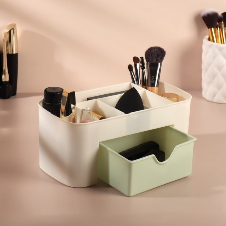 Organizer for storage, 6 sections, with a box, 21 × 10.5 × 9 cm, beige/green color-1