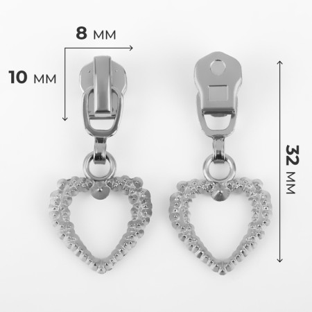 Automatic castle for metal zippers, No. 3, decorative, 10 pcs, Nickel color-1