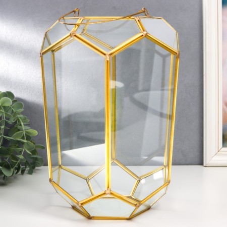 Candlestick-vase Glass metal per 1 candle "Pentagonal facets" gold, with handle 26x18x20 cm-4