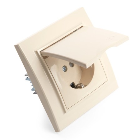 1-seater s/s outlet with a lid, Stekker series Erna, PST16-9012-02, ivory-3