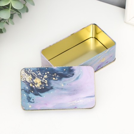Rectangular metal casket "Colored marble with golden cracks" mix 6.5x3.8x11.5 cm-5