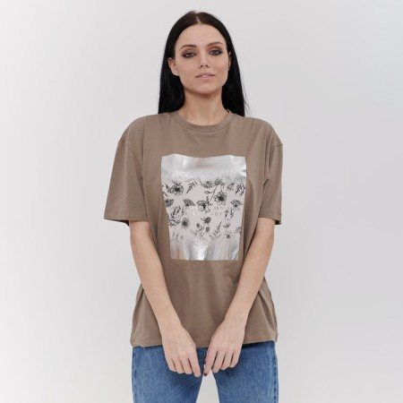 Female T-shirt, brown color, ONE SIZE (42-46)-4