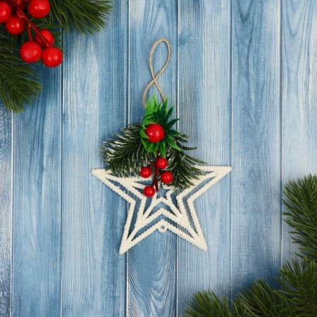 Jewelry decoration "Star, berries on a branch" 10x10 cm, white