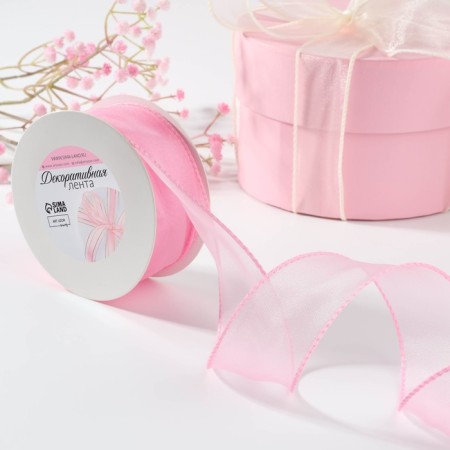 Capronomic ribbon "Wave", 50 mm, 10 ± 1 m, pink color