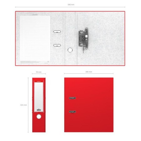 A4 -registry folder - spine 70 mm, Erichkrause Granite, with arched mechanism, red, up to 450 sheets-2
