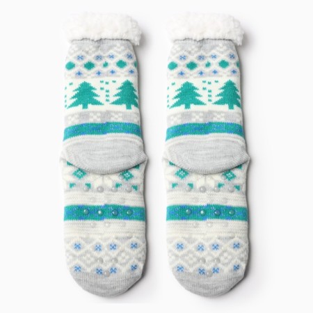 Women's socks with fur inside "Christmas tree", gray color, size 36-40-2