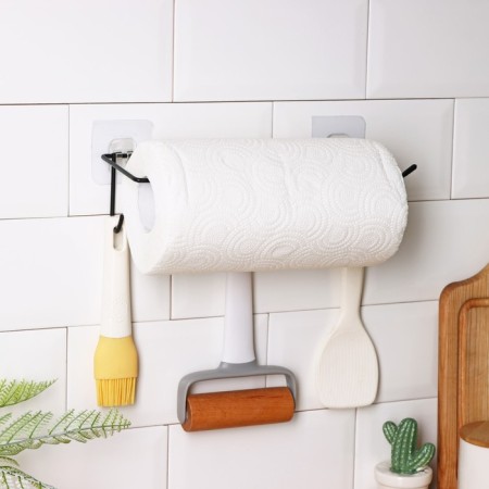 Holder for kitchen supplies Wall share, 5 hooks, 28 × 8 × 8 cm, black color-1