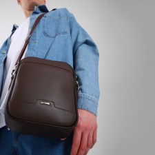 Men's bag over the shoulder, Textura, artificial leather, brown color