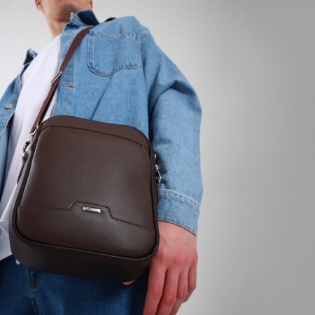 Men's bag over the shoulder, Textura, artificial leather, brown color