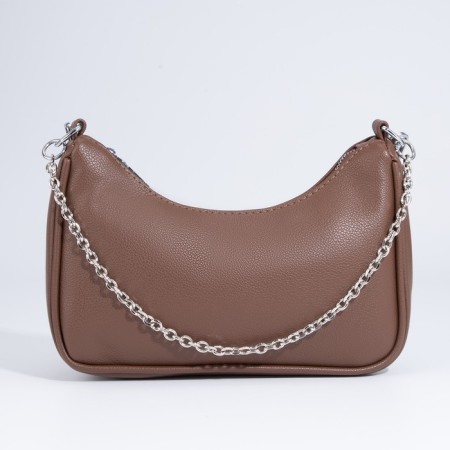Baget bag with zipper, long belt, brown color-1