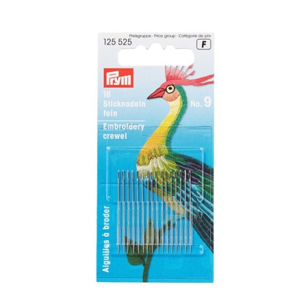 Embroidery needles thin No. 9, size 0.60x35 mm, 16 pcs