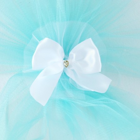 A set for decorating a car from tulle: 2 tapes per hood, 1 bow on a radiator, 4 bow on pens, turquoise-2
