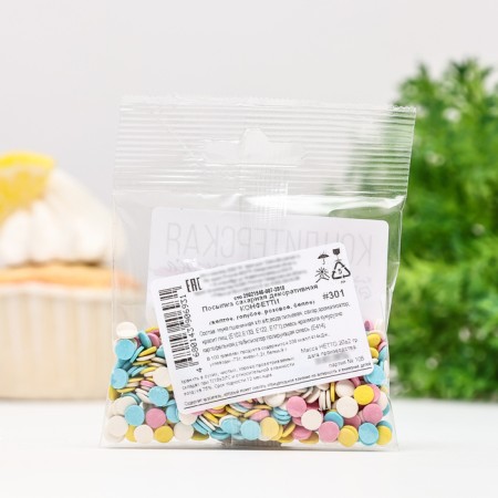 Sprinking confectionery "confetti": yellow, blue, pink, white ", 20 g-1