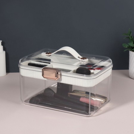 Organizer for storage, with a handle, 2 sections, 27 × 17 × 13.5 cm, white/transparent color-3