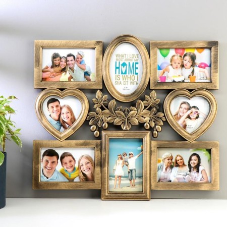 Photo frame plastic in 8 photos 10x10, 10x15 cm "olives" gold 43x48x2 cm