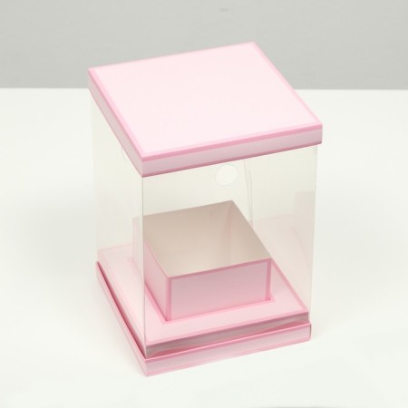 Box for flowers with a vase and PVC windows are folding, pink, 16 x 23 x 16 cm-2