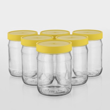 A set of glass cans with a yellow polymer lid, TO-82 mm, 450 ml, 6 pcs.-6