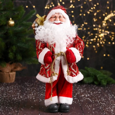 Santa Claus "in a patterned fur coat, with a garter" 47 cm, red