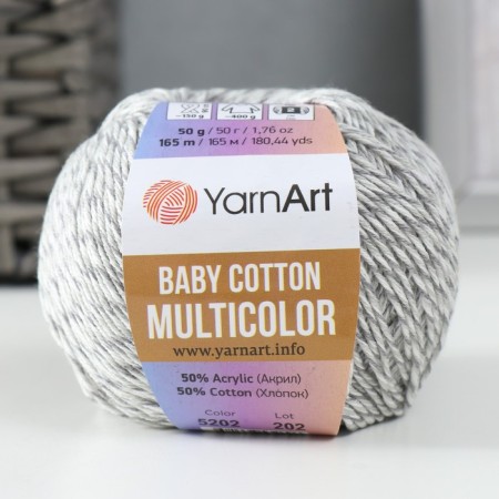 Yarn "Baby Cotton Multicolor" 50%acrylic, 50%cotton 165m/50g (5202 gray melange)